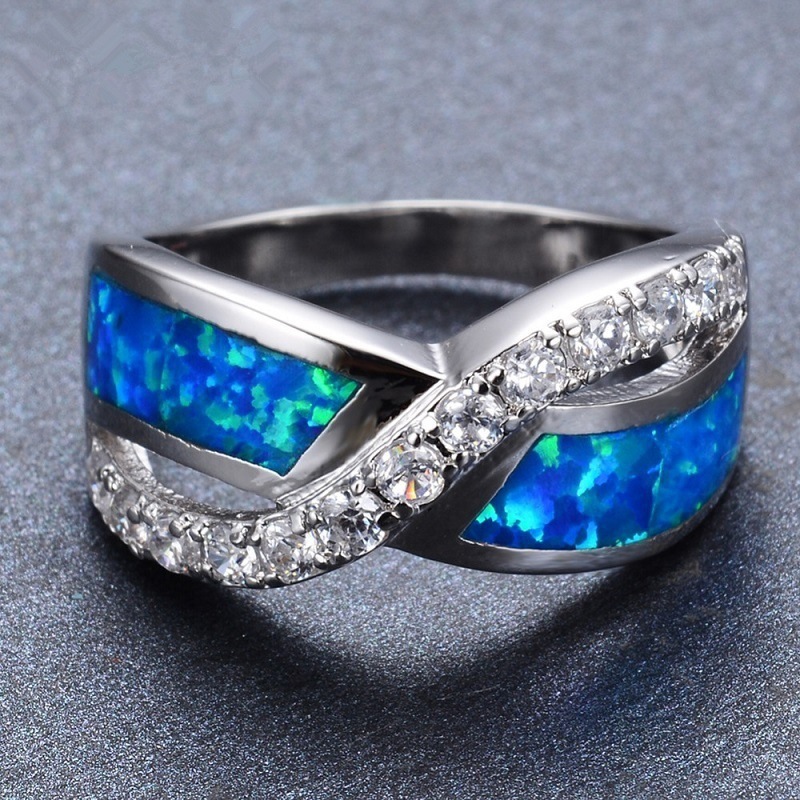 2020 hot sale new blue cross diamond opal fashion ring