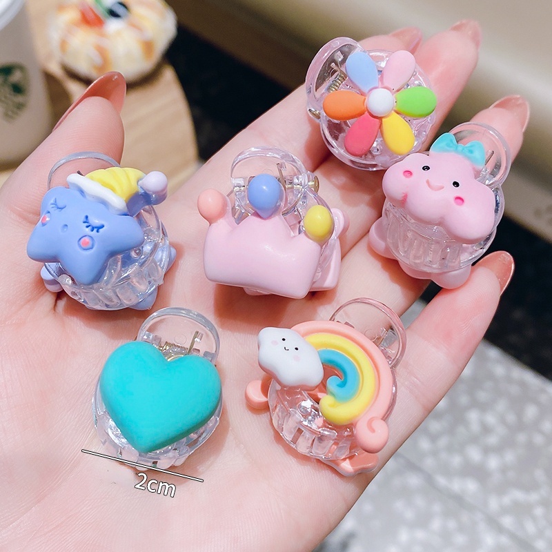Kẹp Tóc Tròn Mini Nhiều Màu Sắc Họa Tiết Hoạt Hình Dễ Thương Cho Bé Gái