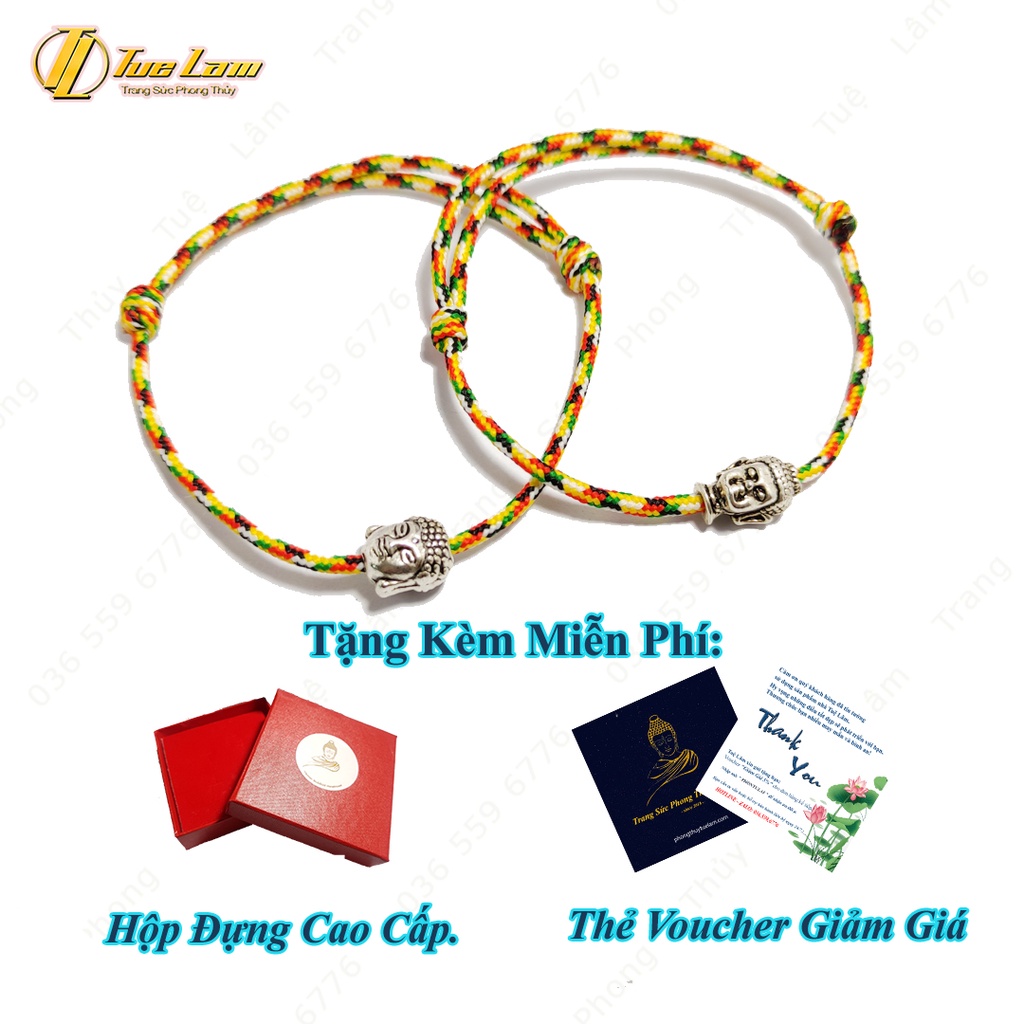 Vòng tay charm đầu phật bình an mix chỉ ngũ sắc tây tạng may mắn - Tuệ Lâm