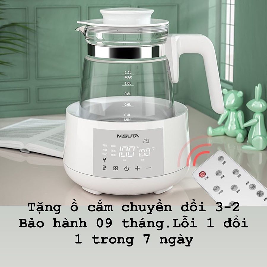 [Có điều khiển-Khử Clo-Tặng ổ cắm chuyển đổi]Máy Đun Và Hâm Nước Pha,Bình Hâm Nước Pha Sữa Misuta 1,2L mẫu cao cấp