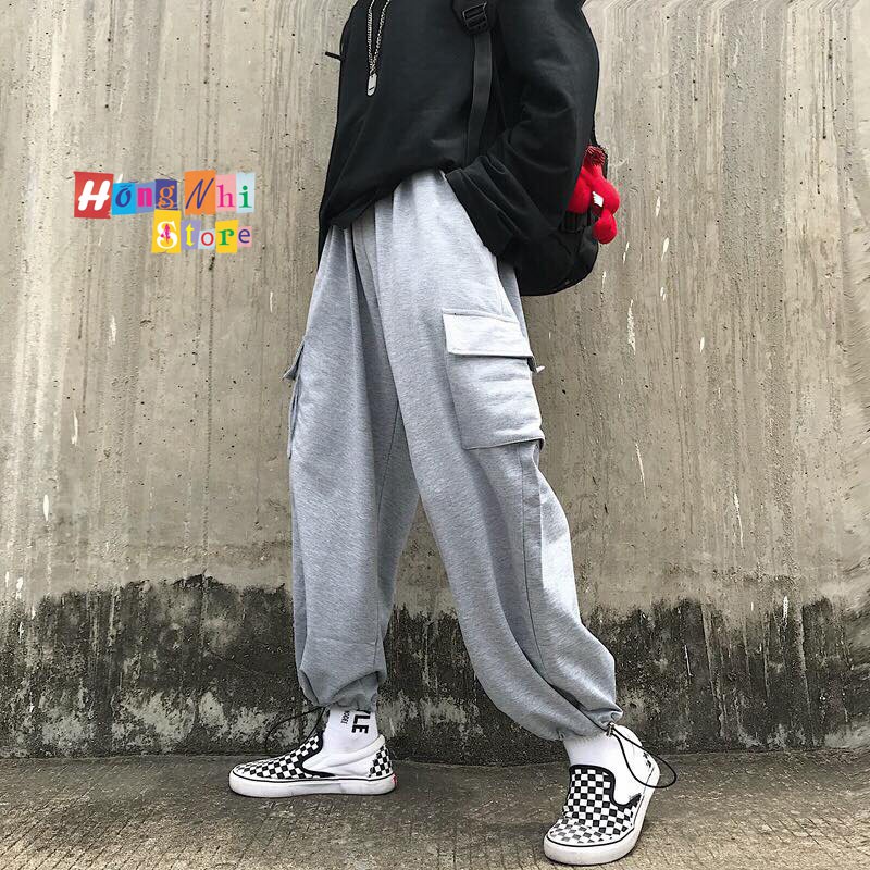 Quần Jogger Box Ulzzang Unisex Jogger Túi Hộp Dây Rút Lai Màu Xám Dáng Rộng - MM