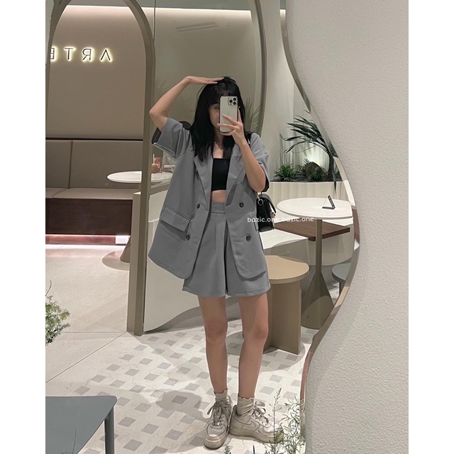 Set blazer cộc tay kèm quần, set blazer cộc tay mùa hè thu Bazic one