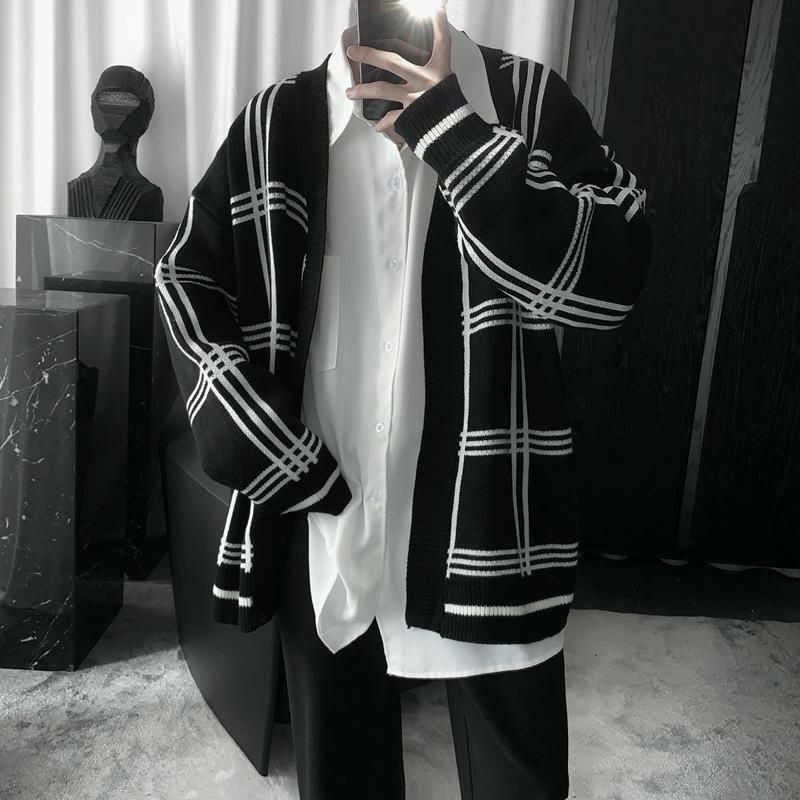 Áo cardigan kẻ đen trắng nam nữ