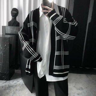 Áo cardigan kẻ đen trắng nam nữ (sẵn)