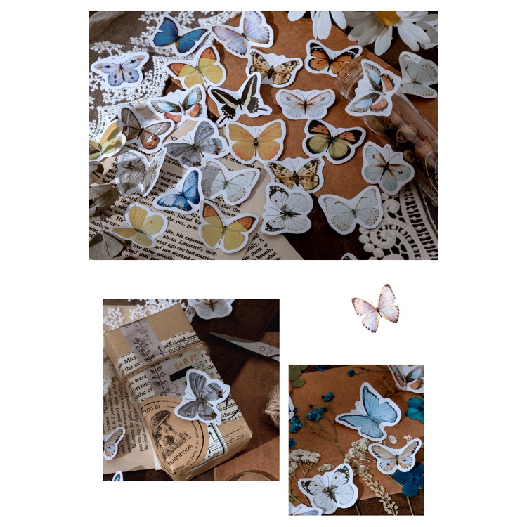 Set 46 Miếng Dán Trang Trí Sổ Tay/Nhật Ký Hình Bướm DIY