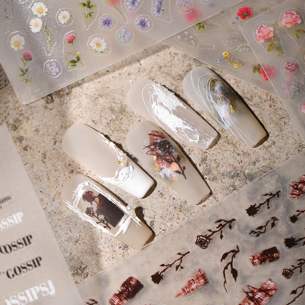 Miếng Dán Trang Trí Móng Nghệ Thuật Hình Hoa Hồng Khô Chống Thấm Nước DIY
