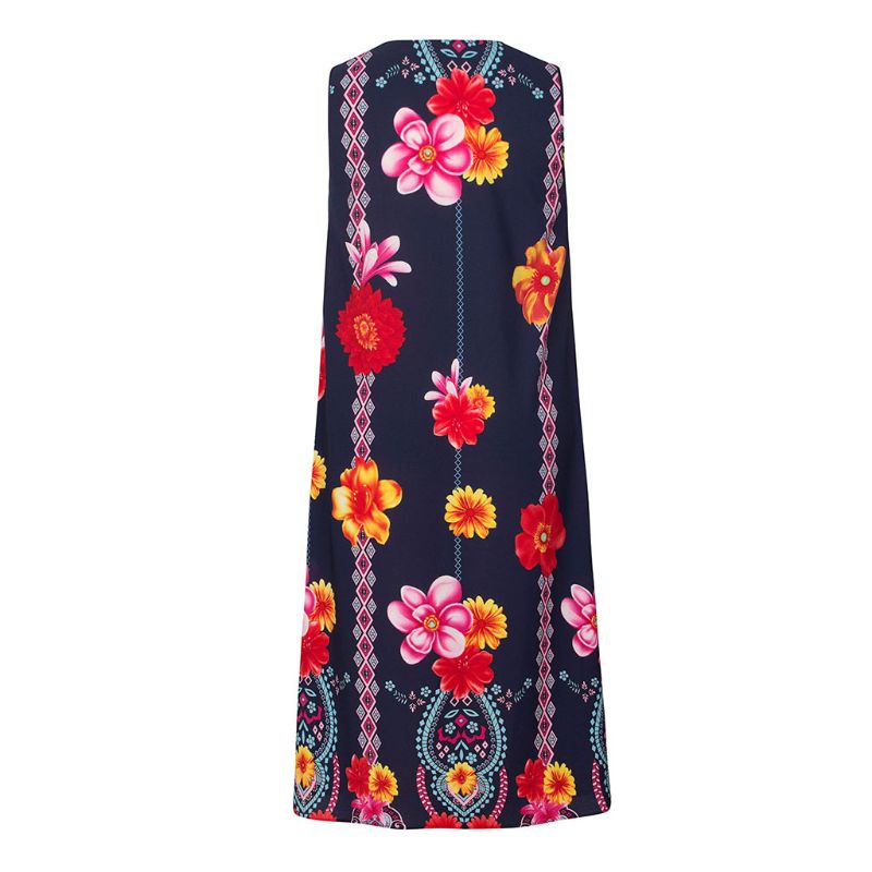 Xiangbao Đầm Midi Không Tay Cổ Chữ V In Hoa Cỡ Lớn Phối Túi Thời Trang Cho Nữ