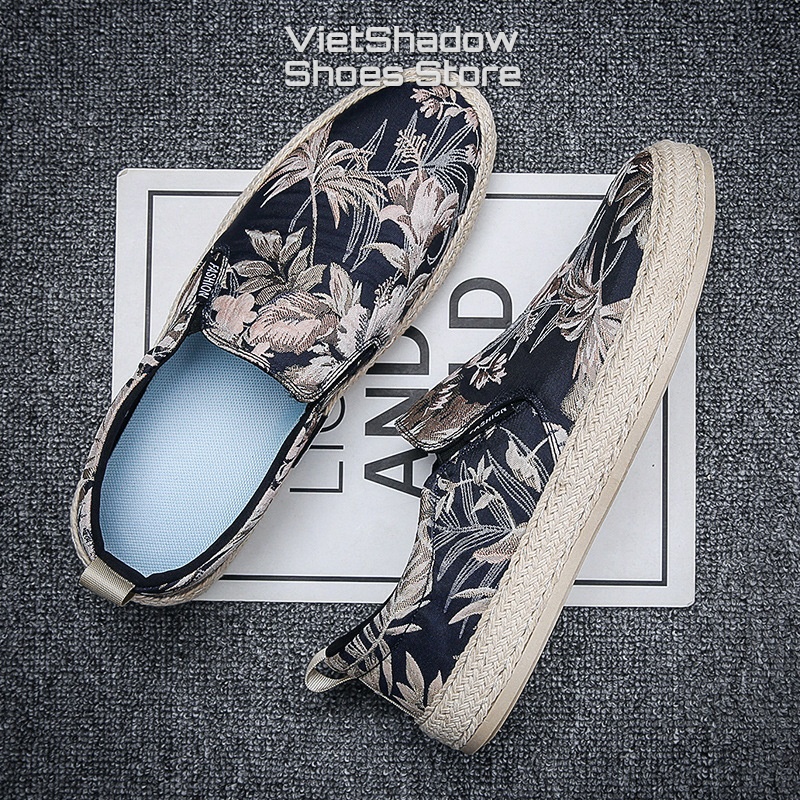 Slip on - Giày lười vải nam - Chất liệu lụa tơ tằm, bo viền vải gai nổi bật cá tính - Mã SP E008