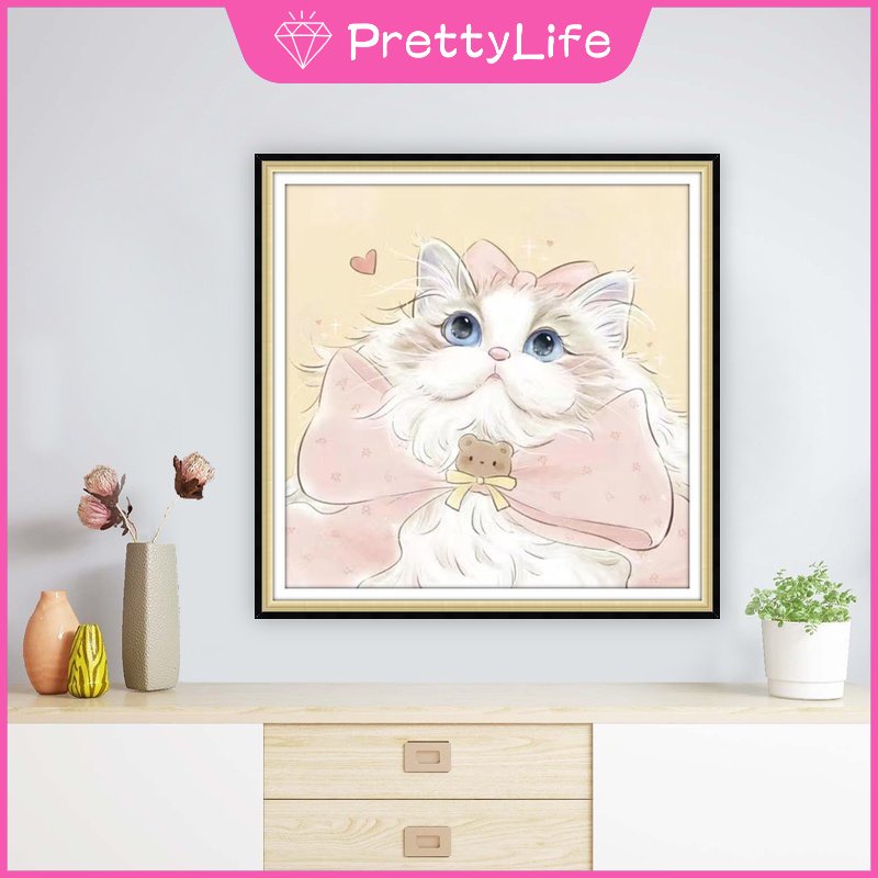 Bộ Tranh Đính Đá 5D Tự Làm 30x30cm / 40x40cm / 50x50cm Hình Mèo Dễ Thương Trang Trí Nhà Cửa