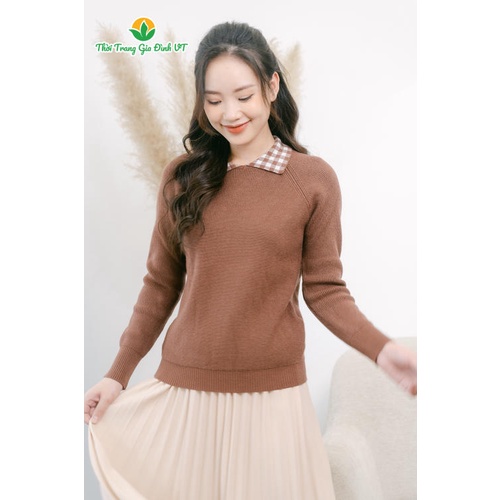 Áo len nữ cổ bẻ phối kẻ A15.2102- Thời trang gia đình VT | BigBuy360 - bigbuy360.vn