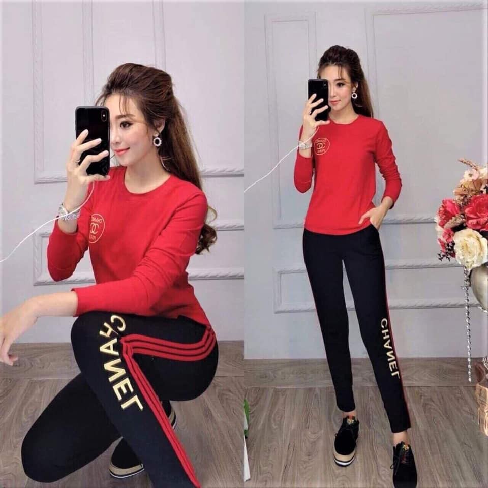 Đồ bộ cotton quần chạy viền, logo thêu- h