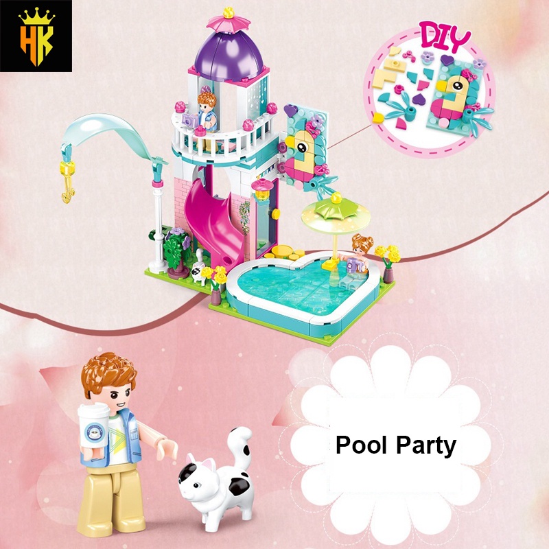 Đồ Chơi Lắp Ráp Kiểu LEGO Friends Tiệc Bể Bơi Ở Công Viên Nước Trái Tim Pool Party B0971 Với 230 Chi Tiết,Lego Bé Gái