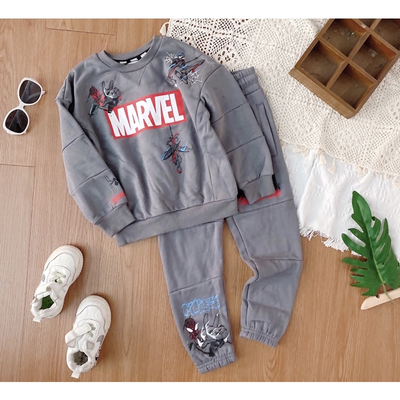 Bộ nỉ bông bé trai màu xám dư xịn