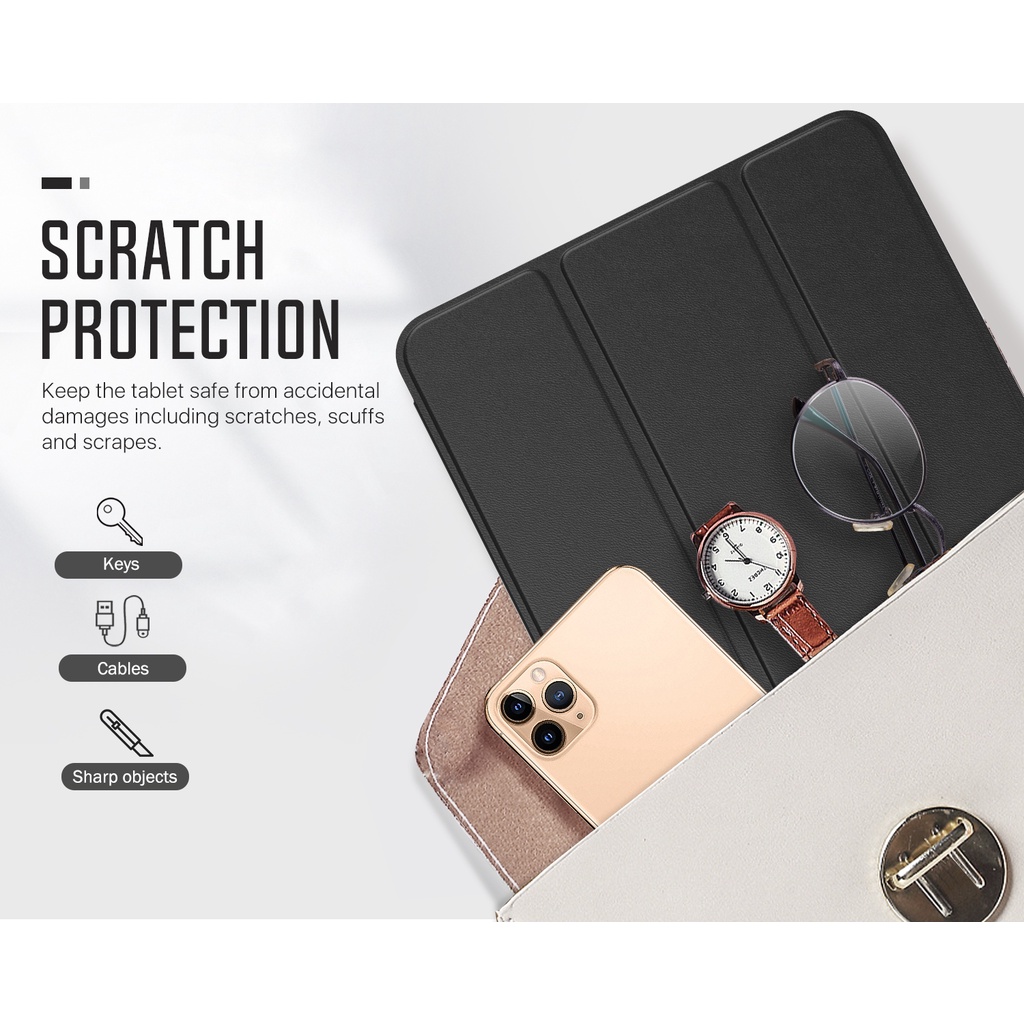 MoKo Case Fit New iPad Pro 11&quot; 2021 (3rd Gen)/2020, Ultra Slim Trifold Hard Back &amp; PU Leather Front Smart Shell