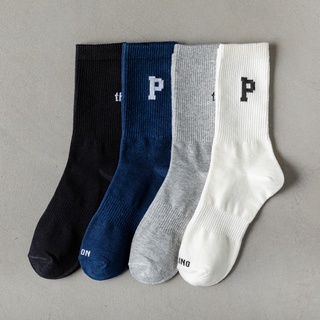 FHYL Vớ Cotton Cổ Cao Thể Thao In Hoạ Tiết Chữ P Gân Sọc Năng Động Khoẻ Khoắn Phong Cách Hàn Quốc Thời Trang Nam Nữ
