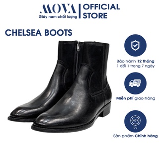 Giày Chelsea boots nam - Zip boots da bò đế gỗ cao 4cm, da bò nhập khẩu khóa kéo chéo giành cho nam