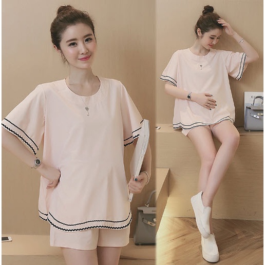 Bộ bầu lửng, đùi tay cộc chất mềm mát  - Đồ quần áo ngủ mặc nhà thời trang đẹp cao cấp cho mẹ bầu mùa hè giá rẻ Bigsize