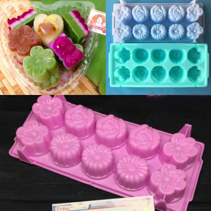 Khuôn rau câu 10 BÔNG hoa hồng, cúc, đào - Ice Tray Flower Shaped / Flower Ice Tray