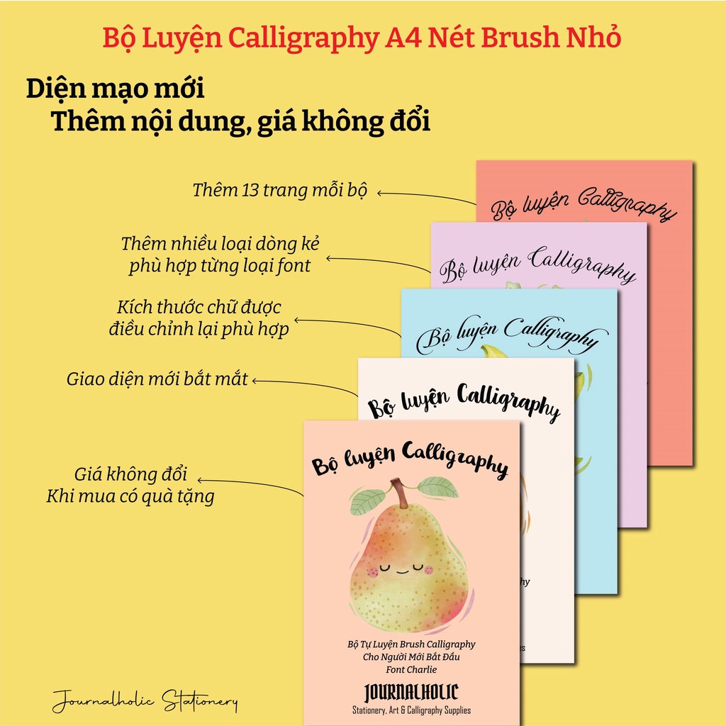 Bộ Giấy Luyện Chữ A4 Calligraphy/Brush Lettering - Nét Brush Nhỏ - Journalholic Stationery
