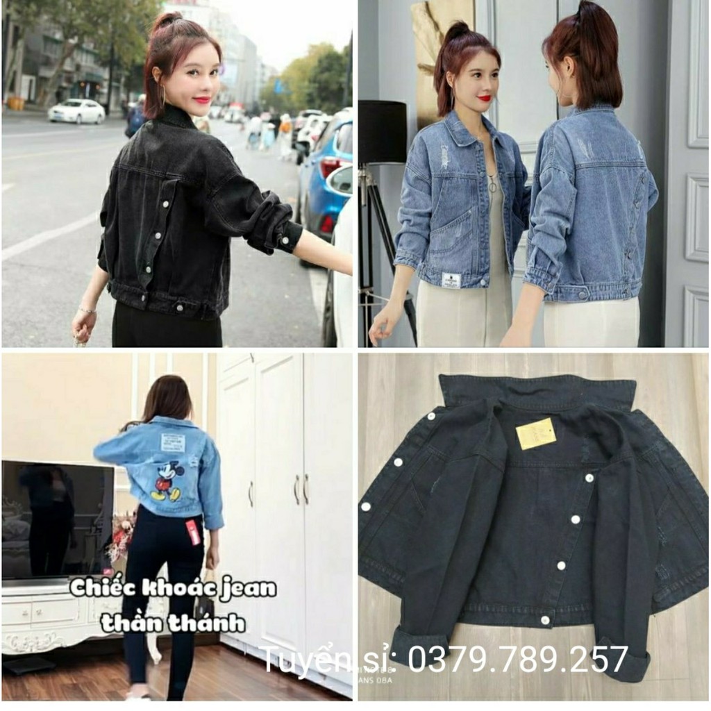 [Sỉ] Áo khoác jean nữ xanh - đen cao cấp form 58Kg style đen xanh chéo Mickey - Mua Ngay