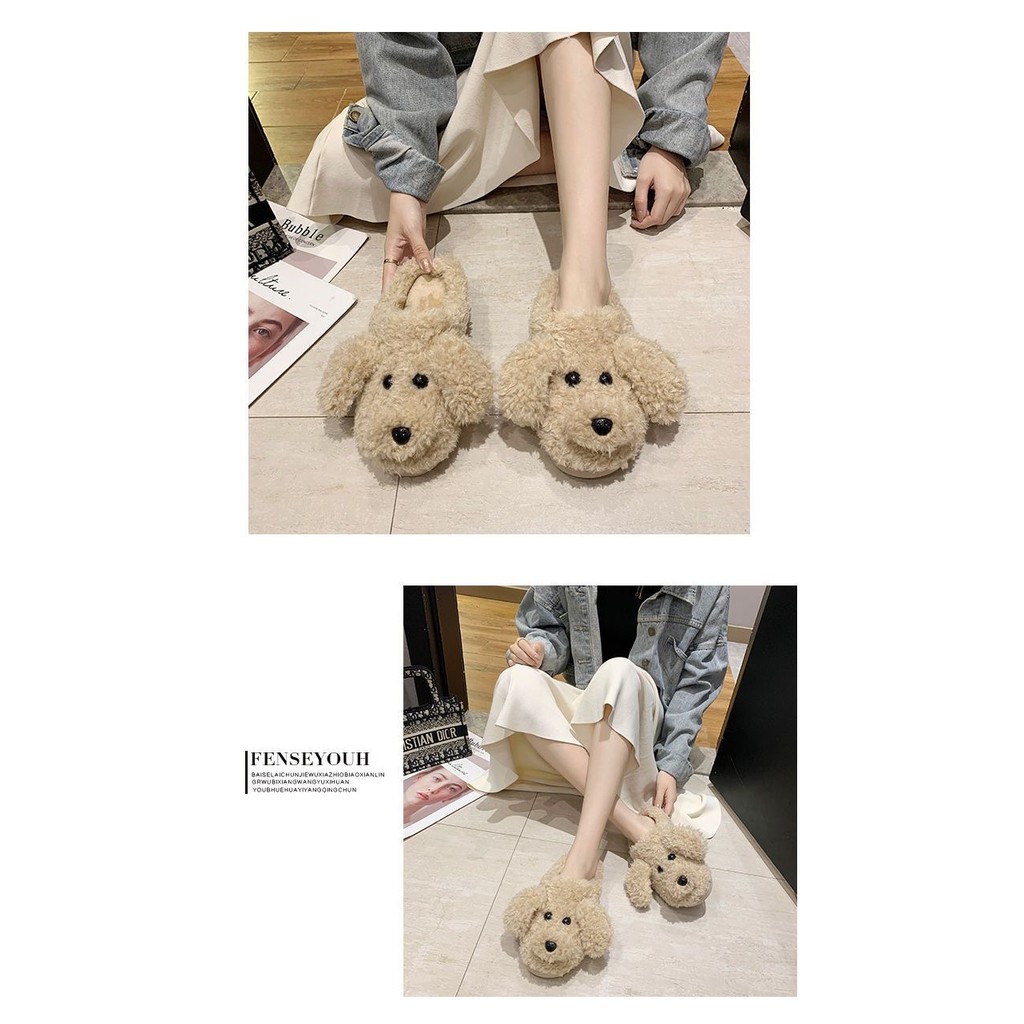 Dép bông đi trong nhà dép chó bông cute đế cao su chống trơn
