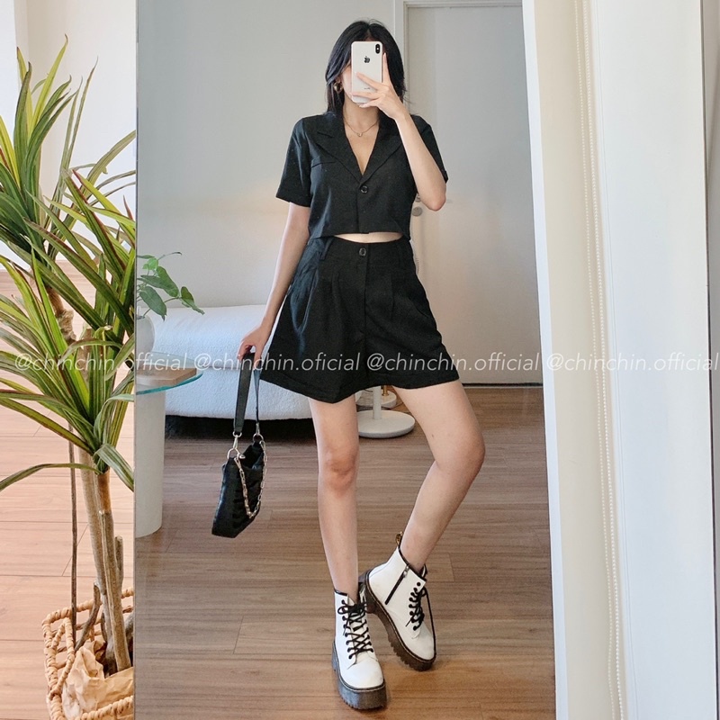 Set crop vest quần short