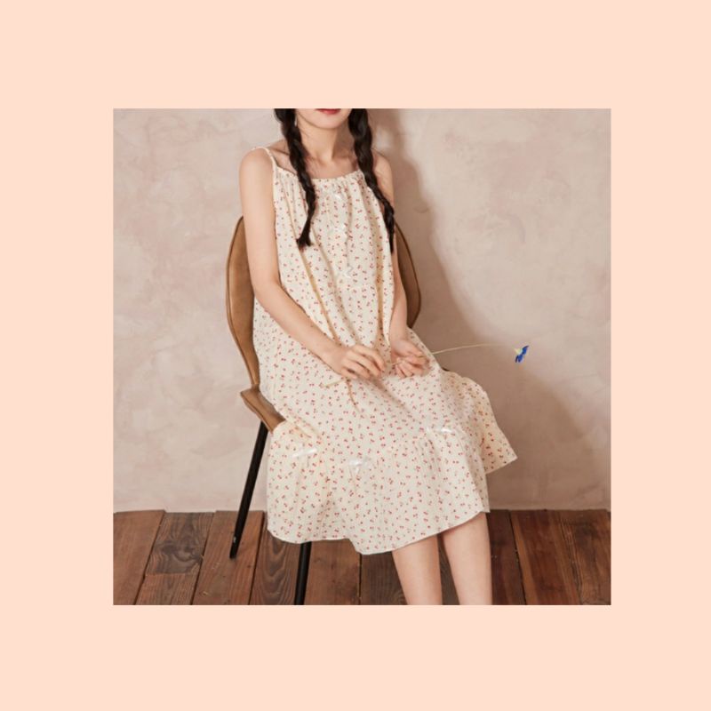 Váy ngủ 2 dây muslin cherry nhí siêu xinh