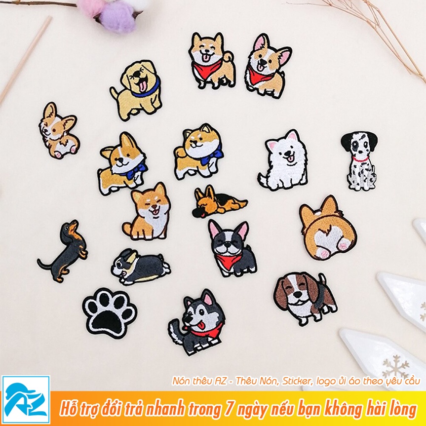 Patch vải thêu hình chó husky corgi pug beagle shiba inu đốm - Sticker ủi S204