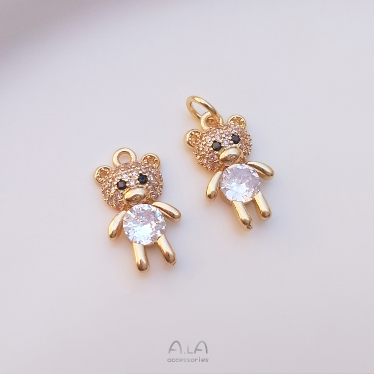 Mặt Dây Chuyền diy 14K Bằng Đồng Đính Đá Zircon Hình Gấu/Voi/Voi Dễ Thương Cho Bé