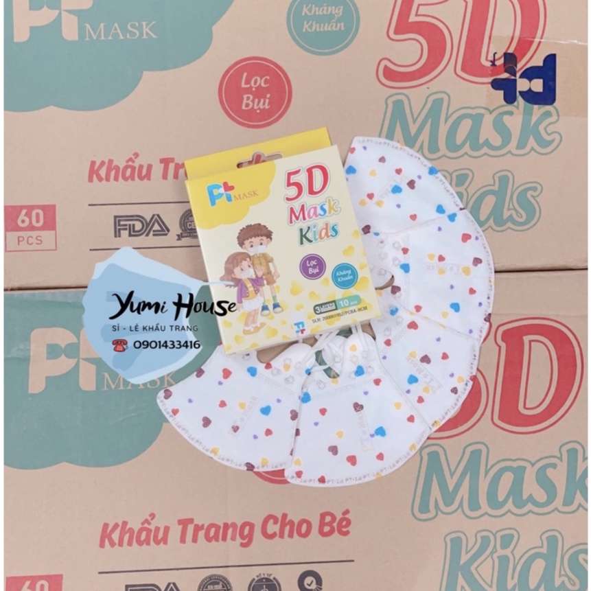 [Hộp 10 cái] Khẩu trang trẻ em 5D MASK KIDS Phương Tuyến 3 lớp kháng khuẩn an toàn cho bé