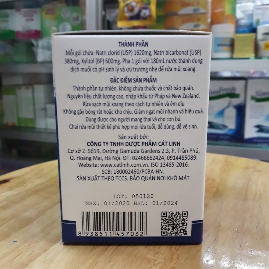 Hộp 50 gói muối biển Sinufresh - Muối rửa mũi xoang Sinufresh của Cát Linh - Chính hãng 100%