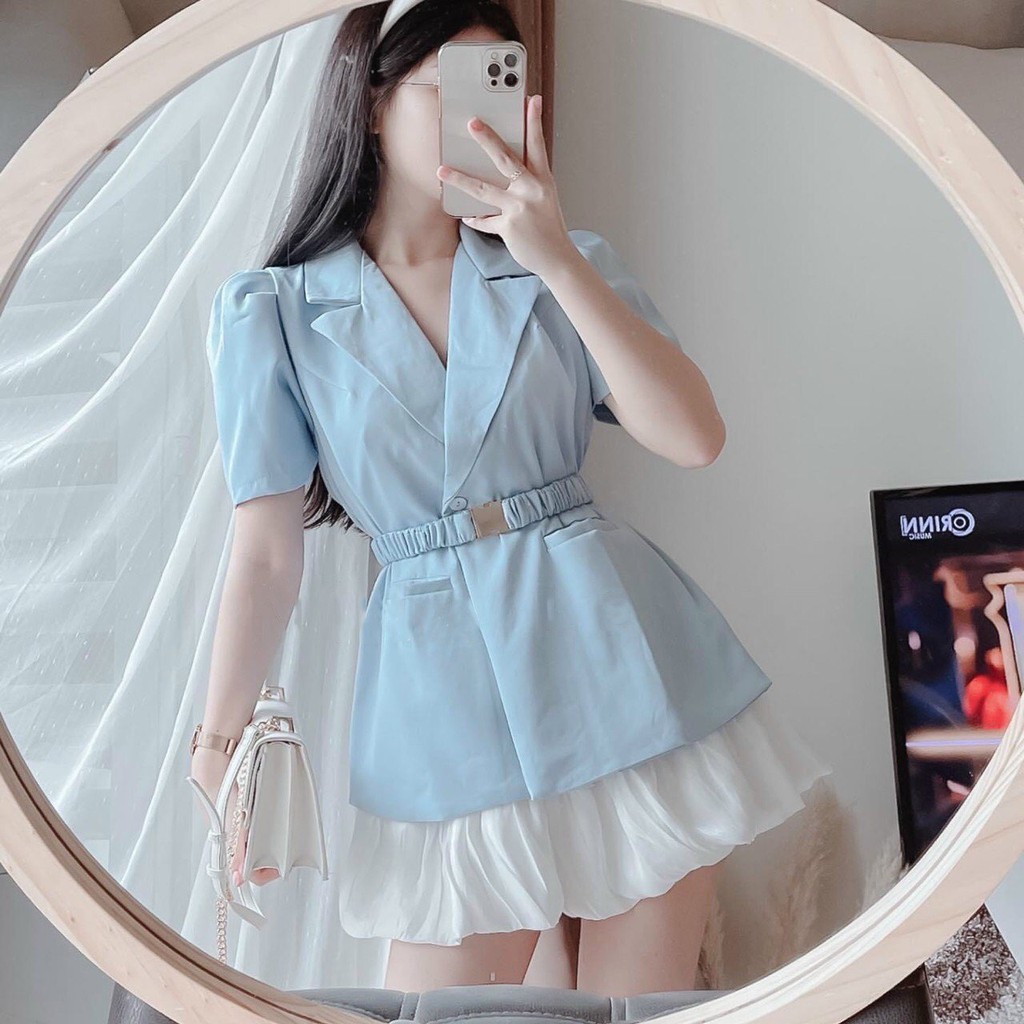 Set vest blazer kèm chân váy thiết kế thanh lịch, đủ size màu xanh dương kèm dây nịch thời trang SANMAY | BigBuy360 - bigbuy360.vn