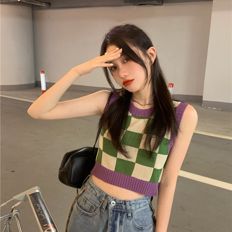 SUXI Áo Tank Top Hai Dây Dáng Ôm Kẻ Sọc Ca Rô Thời Trang Mùa Hè Quyến Rũ Cho Nữ