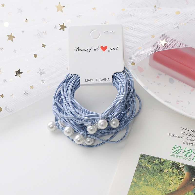 Set 10 Dây Buộc Tóc Co Giãn Đính Ngọc Trai Đơn Giản Sáng Tạo Cho Nữ