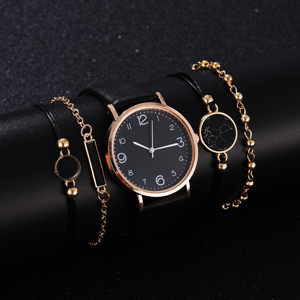 5pcs Đồng hồ nữ Quartz Đồng hồ nữ Bộ đồng hồ thời trang + vòng tay