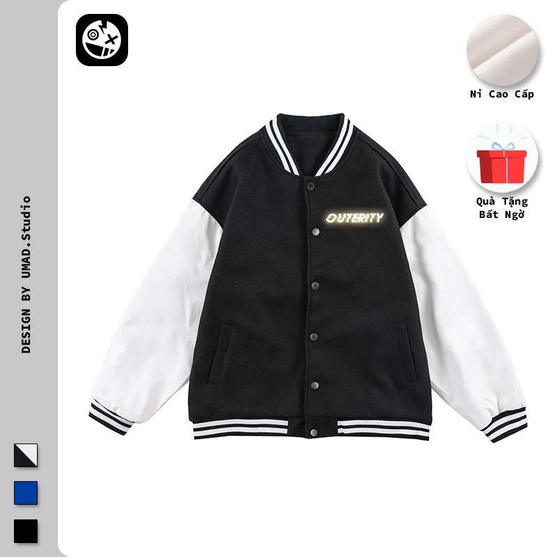 Áo khoác Bomber UMAD OUTERITY v.1 phản quang bạc form rộng phông Unisex nam nữ kiểu Varsity Jacket vải nỉ bông cotton