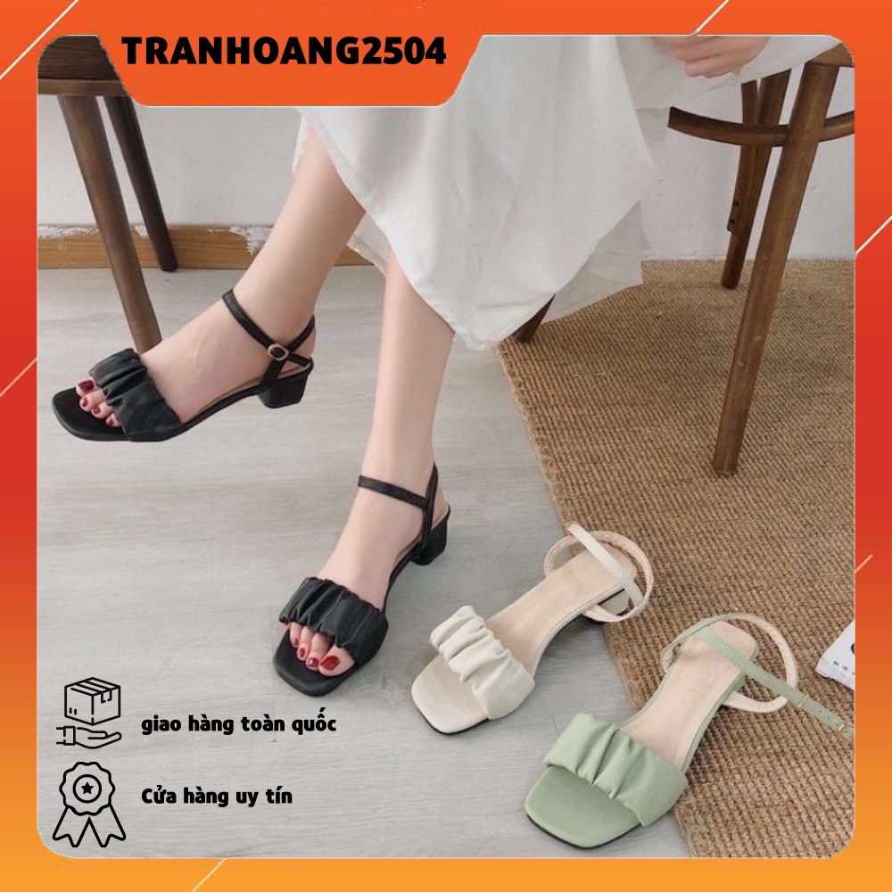 SẴN HÀNG dép Sandal Cao Gót Phối Xếp Ly Xinh Xắn Dành Cho Nữ
