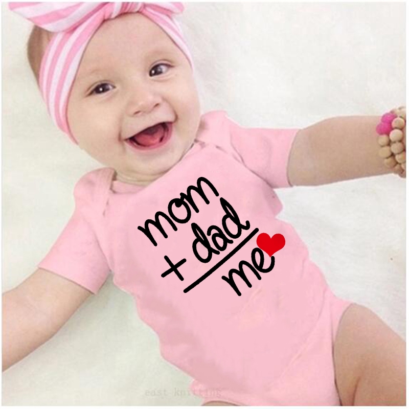 ✨ Kích thước nhỏ hơn thông thường✨Mẹ + Bố = Tôi In Hình Ngộ nghĩnh Sơ Sinh Rompers Tay Ngắn Tổng Thể Cho Bé Body