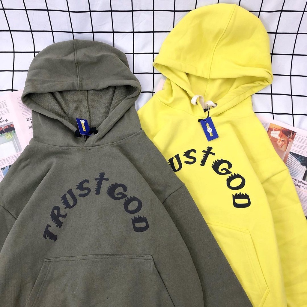Áo Hoodie in hình MEANSTORE nỉ lót bông có mũ oversize unisex nam nữ form rộng phong cách Hàn Quốc - Trust God