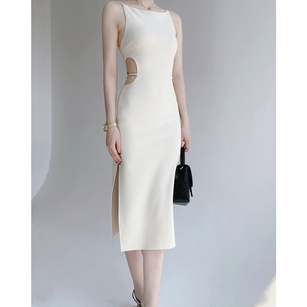 D062 Đầm tiệc 2 dây cổ cao , khoét eo sang trọng