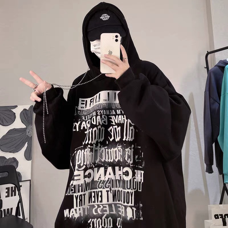 Áo Hoodie Nam Nữ Fom RỘng IN họa Tiết Chữ  Phối Loang Cao Cấp Sành Điệu Thời Trang