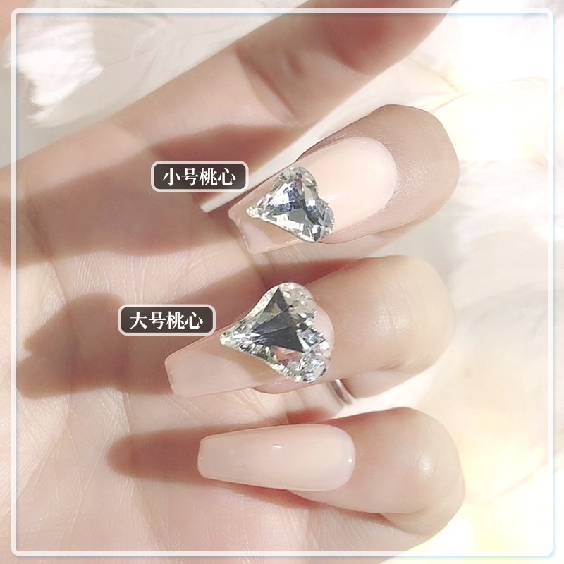 Set 10 viên đá pha lê, đá khối hình trái tim 3D lấp lánh trang trí móng tay, phụ kiện nail salon