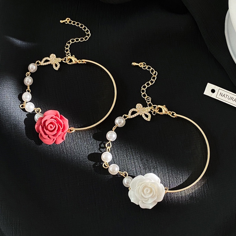 ✨✨Vòng Tay Hoa Trà Trắng Đính Ngọc Trai