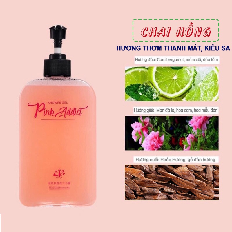 Sữa tắm nước hoa Pink Addict, Sữa tắm dưỡng trắng làm mịn da hương thơm thanh mát hàng nội địa Trung