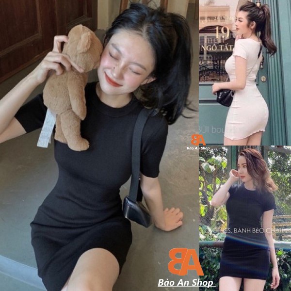 Đầm ôm boby tay ngắn chất thun Free Size 40-53kg dành cho nữ cá tính sexy