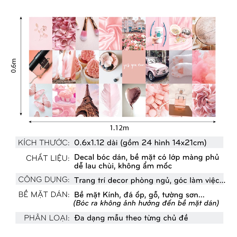 Postcard decor dán tường sticker vintage cute decal theme Pinky mẫu 3 1303