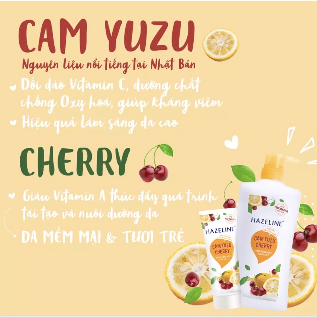 Sữa Tắm Dưỡng Sáng Hazeline Cam Yuzu Cherry 670g