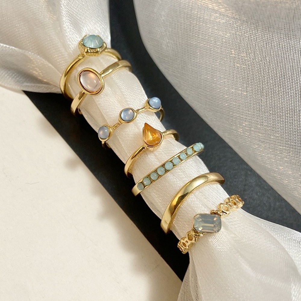 Bộ 8 Nhẫn Hợp Kim Đính Đá Nhiều Màu Sắc Phong Cách boho Cổ Điển