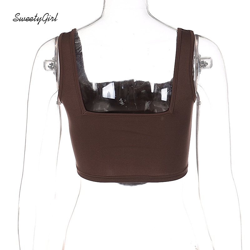 Áo Hai Dây Cổ Vuông Màu Trơn Dáng Ôm Phong Cách Đường Phố Thời Trang Cho Nữ