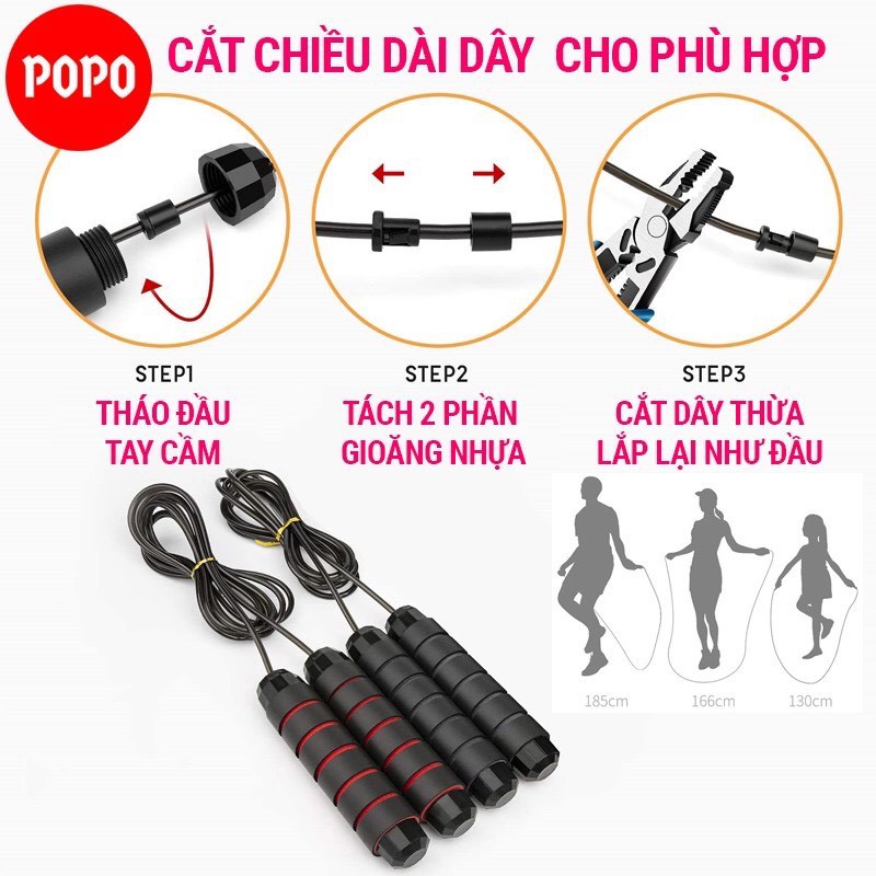 Dây nhảy thể lực, dây ngảy thể dục giảm cân dây nhảy dây lõi dây thép 5mm dụng cụ tập Gym, boxing, kickboxing